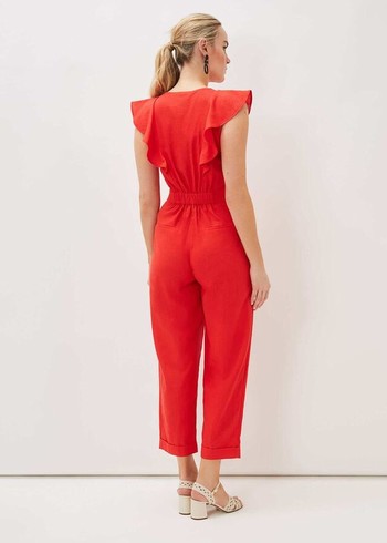 Phase Eight Jamilla Linen Jumpsuit Red USA | 9264583-EU